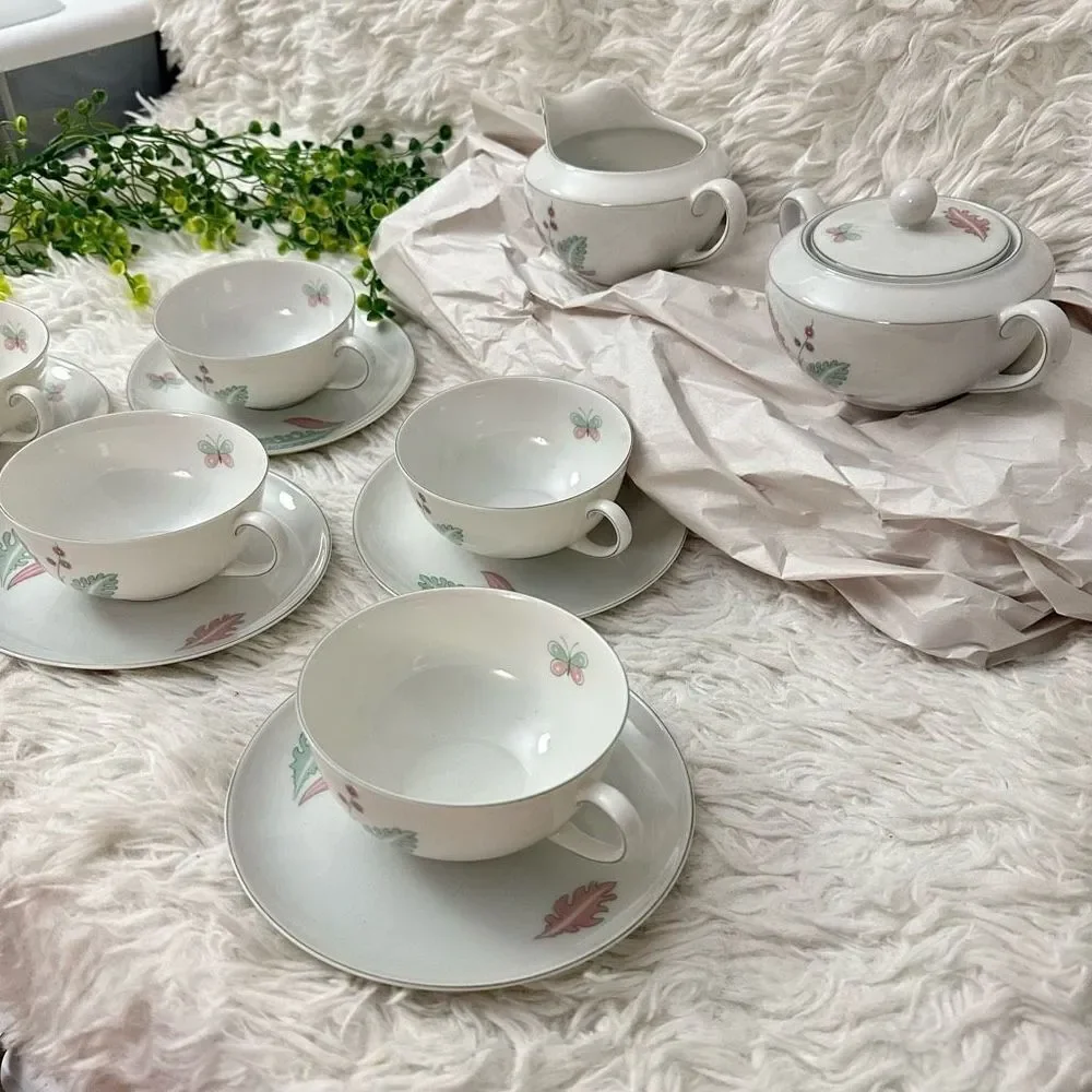 Porzellanfabrik Arzberg 5pc Porcelain teacup&saucer, ‎ creamer & sugar jar